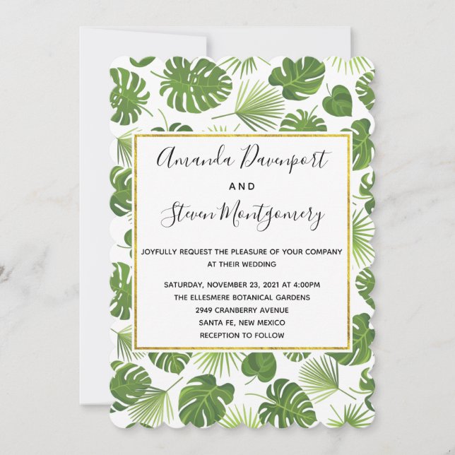 Invitation Green Tropical Feuille Motif élégant Mariage (Devant)