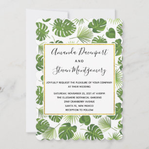 Invitation Green Tropical Feuille Motif élégant Mariage