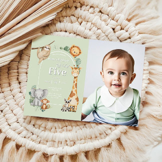 Invitation Green Tropical Jungle Safari Animaux anniversaire