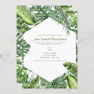 Invitation Green Tropical Palm Feuille Summer Island Mariage