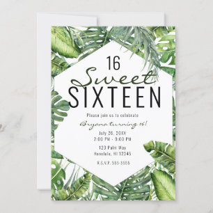 Invitation Green Tropical Palm Feuille Summer Island Sweet 16