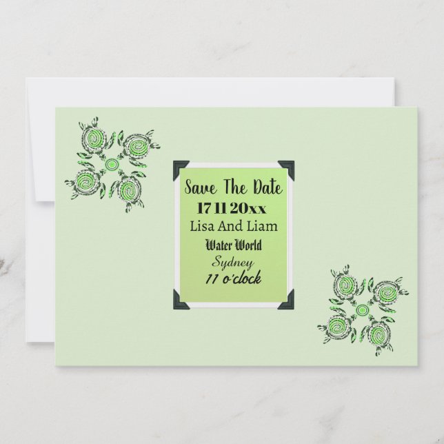 Invitation Green Turtles Dot Art Enregistrer La Date, (Devant)