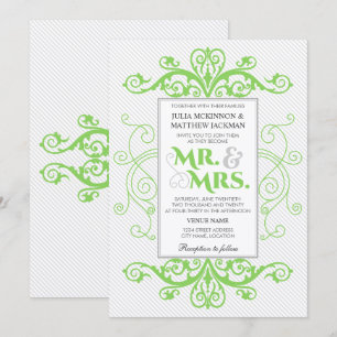 Invitation Green Vintage Swirls M. et Mme Mariage