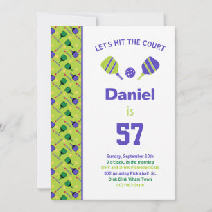 Invitation Green + violet Pickleball Anniversaire + RSVP In