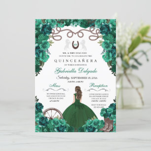 Invitation Green Western Charra Girl Ranchero Quinceanera