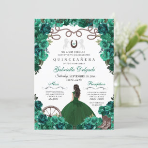Invitation Green Western Charra Girl Ranchero Quinceanera