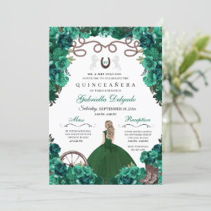 Invitation Green Western Charra Girl Ranchero Quinceanera