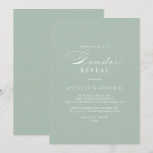 Invitation Green White Calligraphie Genre Revela Party