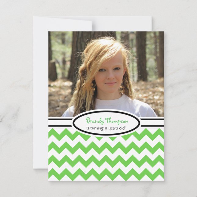 Invitation Green & White Chevron : Image:Invitation de la fêt (Devant)
