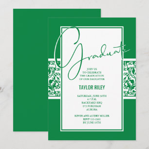 Invitation Green White Damask Graduation Party