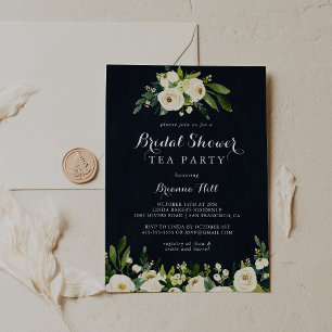 Invitation Green White Floral Blue Fête des mariées Tea Party