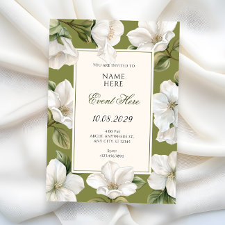 Invitation Green white Floral elegant 