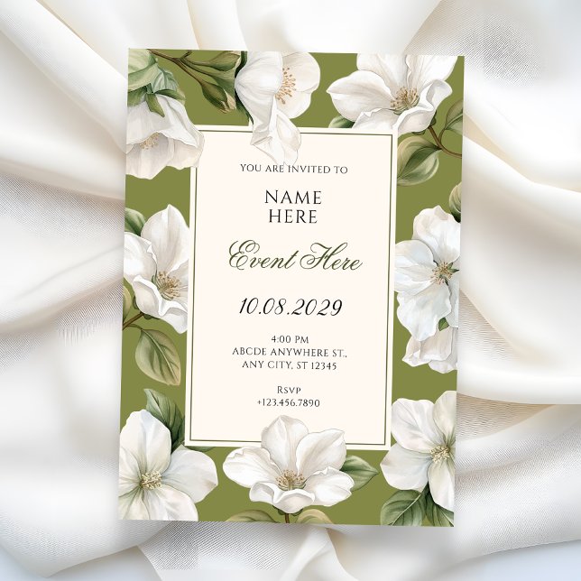 Invitation Green white Floral elegant  (Créateur téléchargé)