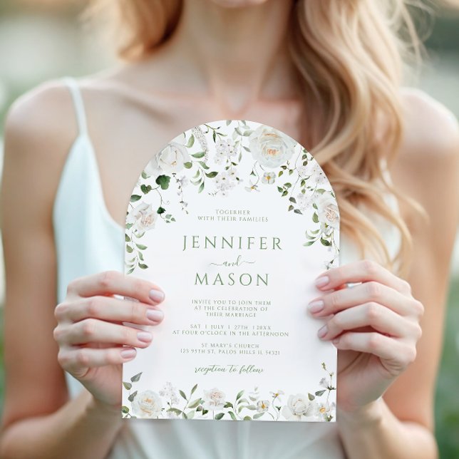 Invitation Green White Flowers Eucalyptus Rose Peony Wedding (Créateur téléchargé)