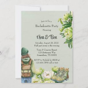 Invitation Green White Peony Élégante Bachelorette Party