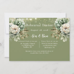 Invitation Green White Peony Light Ajouter Photo Rehearer Dîn