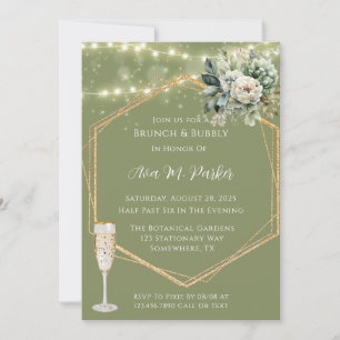 Invitation Green White Peony Lights Brunch & Bubbly