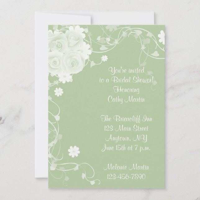Invitation Green White Roses (Devant)