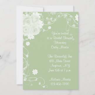 Invitation Green White Roses