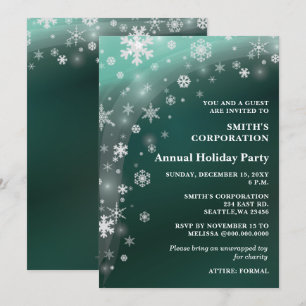 Invitation Green White Snowflakes Corporate Holiday Party