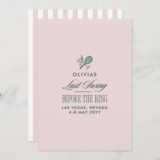 Invitation Green & White Striped Last Swing Before the Ring (Devant / Derrière)