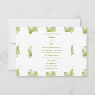 Invitation Green White Tropical Palm Feuille Mariage Motif