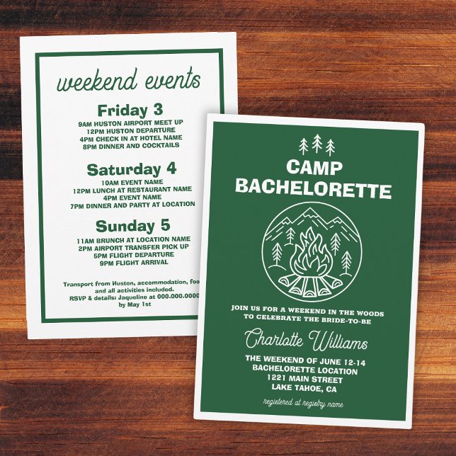 Invitation Green White Weekend Camp Bachelorette (Green White Weekend Camp Bachelorette Invitation
)