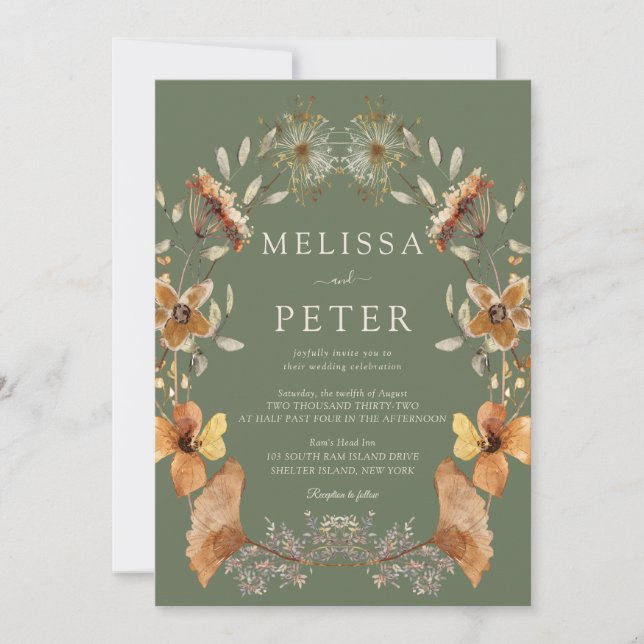 Invitation  Green Wildflower Wedding (Devant)