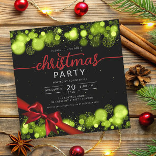 Invitation Green Winter Wonderland Company Xmas Red Ribbon