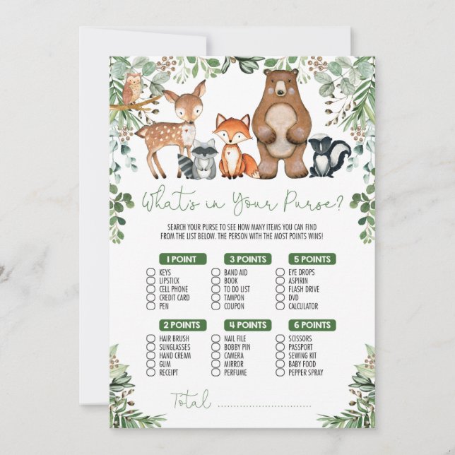 Invitation Green Woodland Ce qui est dans votre sac à main Ga (Devant)