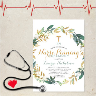 Invitation Green Wreath Nurse Pinning Graduation