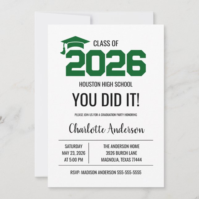 Invitation Green You Did It Graduation Photo (Devant)