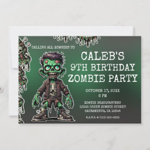 Invitation Green Zombie Enfant & Slime Halloween fête d'anniv