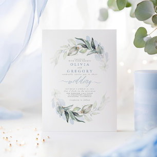 Invitation Greenery Dusty Blue Modern Elegant Wedding