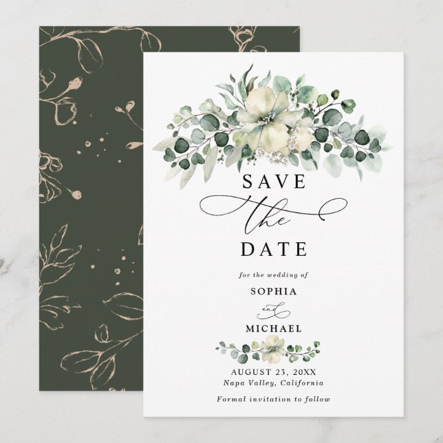 Invitation Greenery Eucalyptus Wedding Save The Date  (Devant / Derrière)