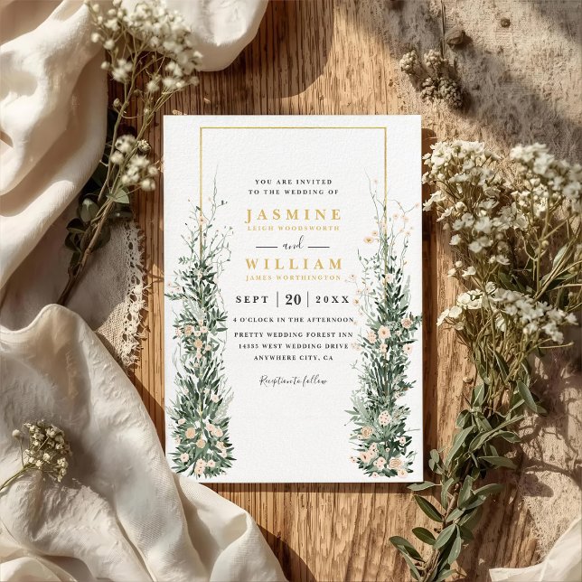 Invitation Greenery Floral Modern Arch Chic QR Code Wedding (Créateur téléchargé)