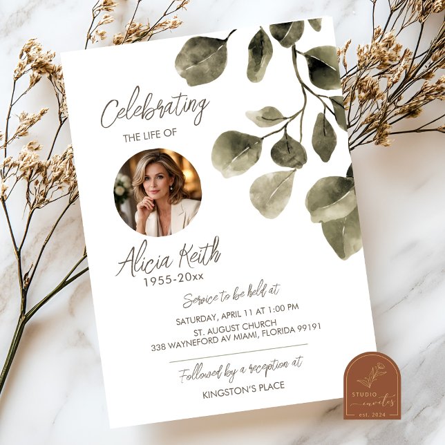 Invitation Greenery Funeral Announcement (Créateur téléchargé)