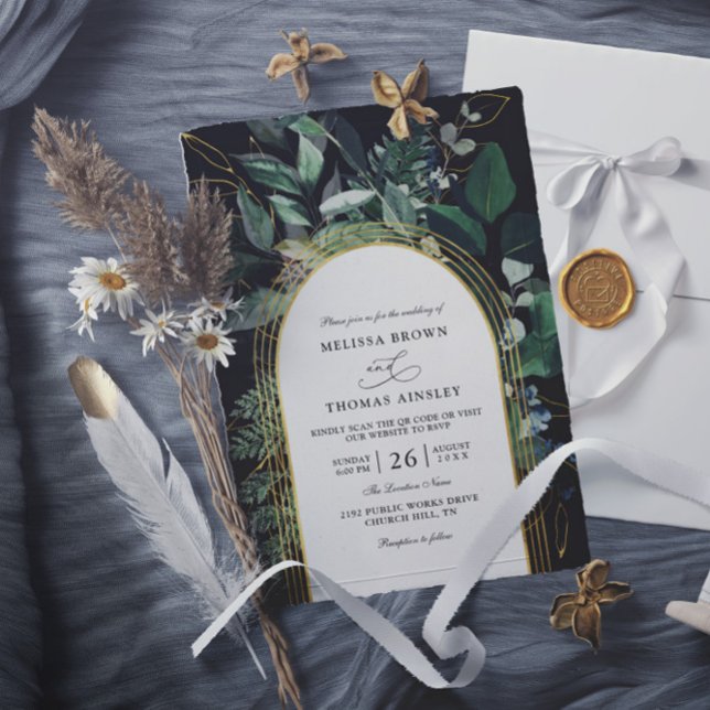 Invitation Greenery Garden Greenery Budget QR Code Wedding (Créateur téléchargé)