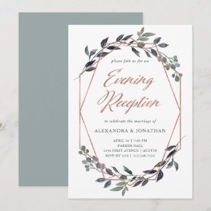 Invitation Greenery Geo   Réception de soirée en Rose Gold