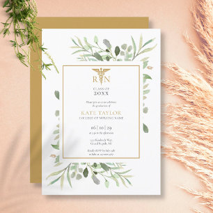 Invitation Greenery Gold RN Soins infirmiers fête de graduati