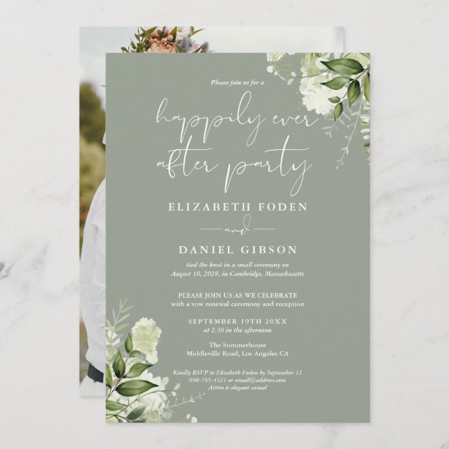 Invitation Greenery Happily Ever After Eloped Wedding Photo (Devant / Derrière)