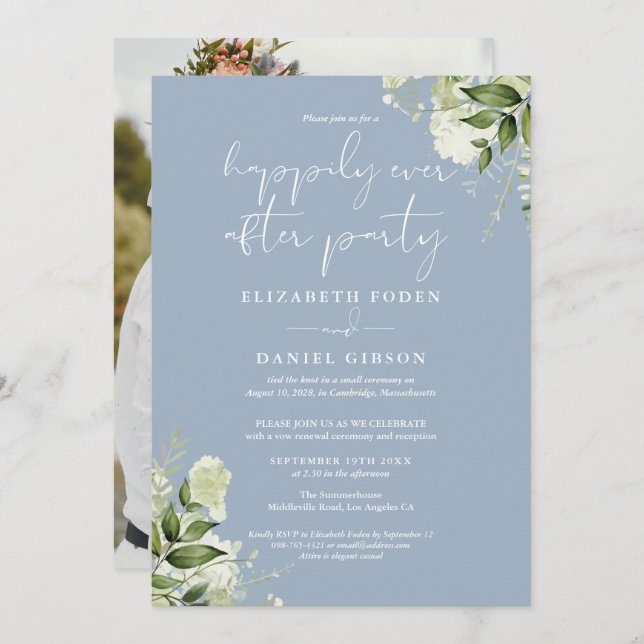 Invitation Greenery Happily Ever After Eloped Wedding Photo (Devant / Derrière)