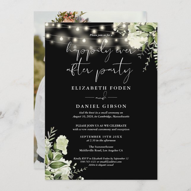 Invitation Greenery Happily Ever After Eloped Wedding Photo (Devant / Derrière)