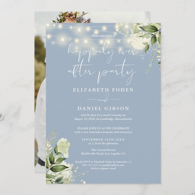 Invitation Greenery Happily Ever After Eloped Wedding Photo (Devant / Derrière)
