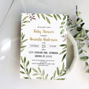 Invitation Greenery Leaves Watercolor Baby Shower