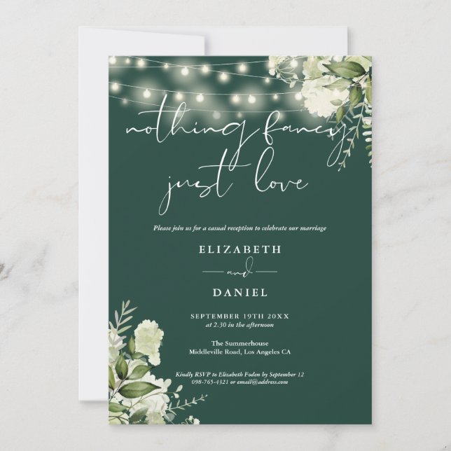 Invitation Greenery String Lights Elopement Wedding Reception (Devant)
