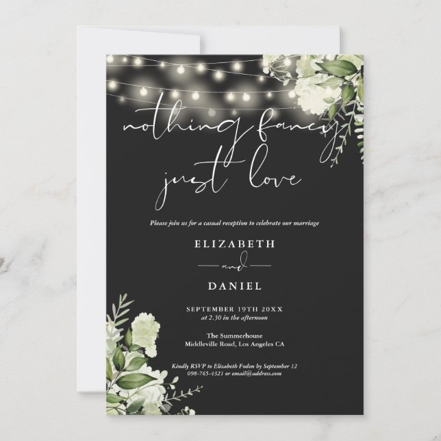 Invitation Greenery String Lights Elopement Wedding Reception (Devant)