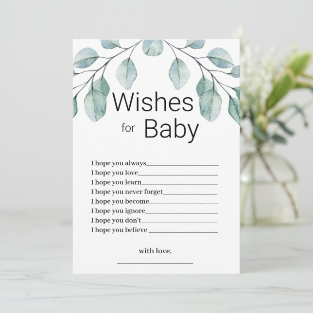 Invitation Greenery Wishes for Baby Shower Game (Debout devant)