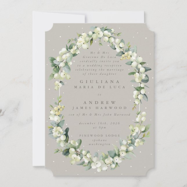 Invitation Greige Snowberry+Eucalyptus Réception de mariage u (Devant)