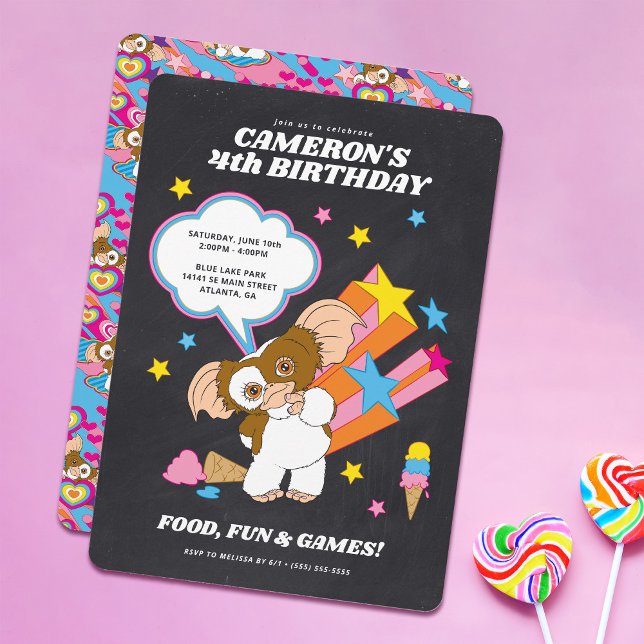 Invitation Gremlins | Gizmo Chalkboard Anniversaire (invitation on table)